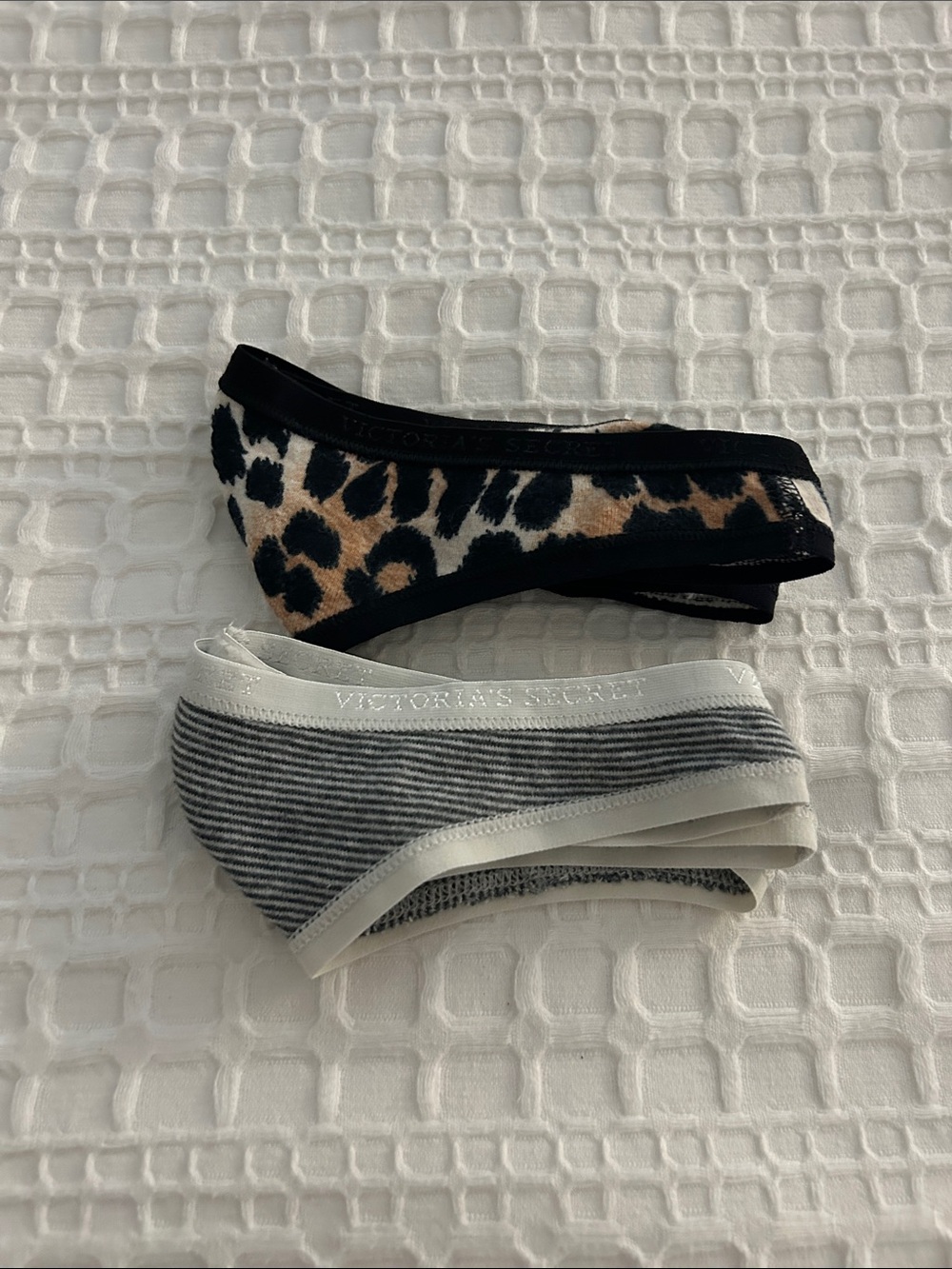 Victoria's Secret Leopard Print & Gray Stripe Bikini Briefs - Black, Tan, Gray